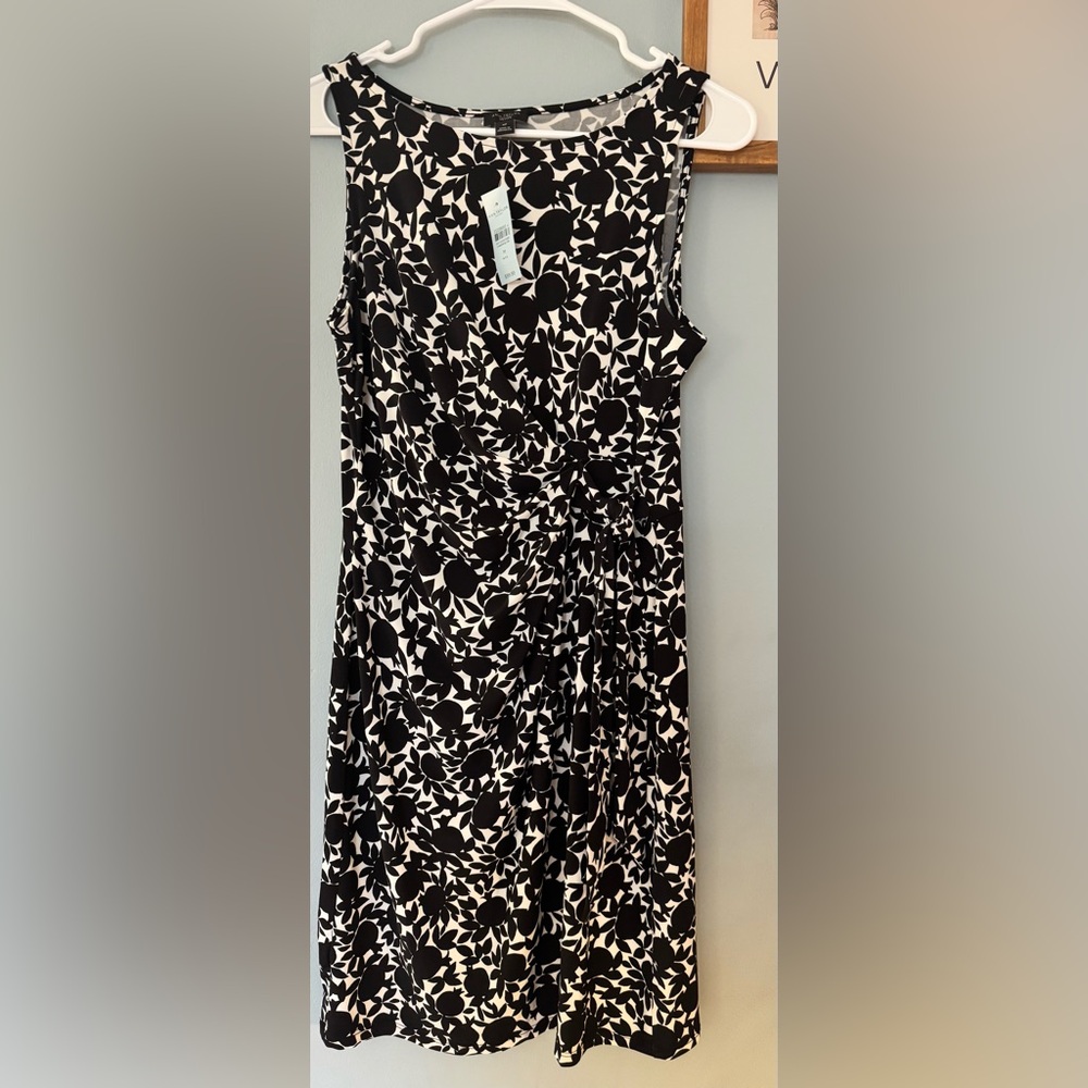 Ann Taylor Black and White Patterned Midi Dress, NWT
